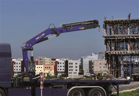 Amco Veba 925NG with double linkage boom, side view in dark blue