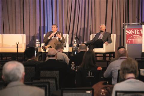 Peter Vanderzee, left, of LifeSpan Technologies, and John Caya, of 5C Strategy, spoke at the February 2020 SC&RA Specialized Transportation Symposium in the USA