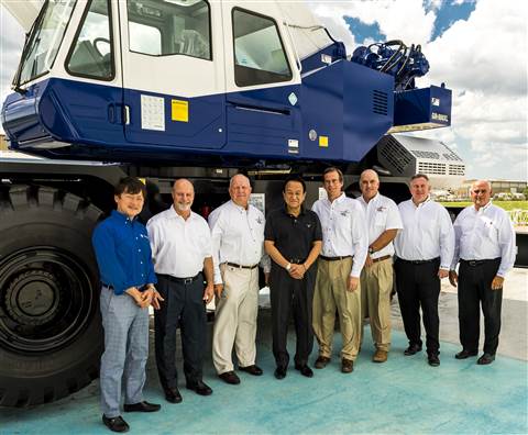 
Pictured from left are Tadano Americaâ€™s Kazu Ohigashi and Ken Butz; Scott Maconâ€™s Bob Dimmitt; Tada